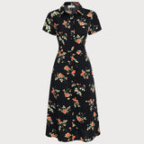 Glória - Vestido Médio Preto Floral