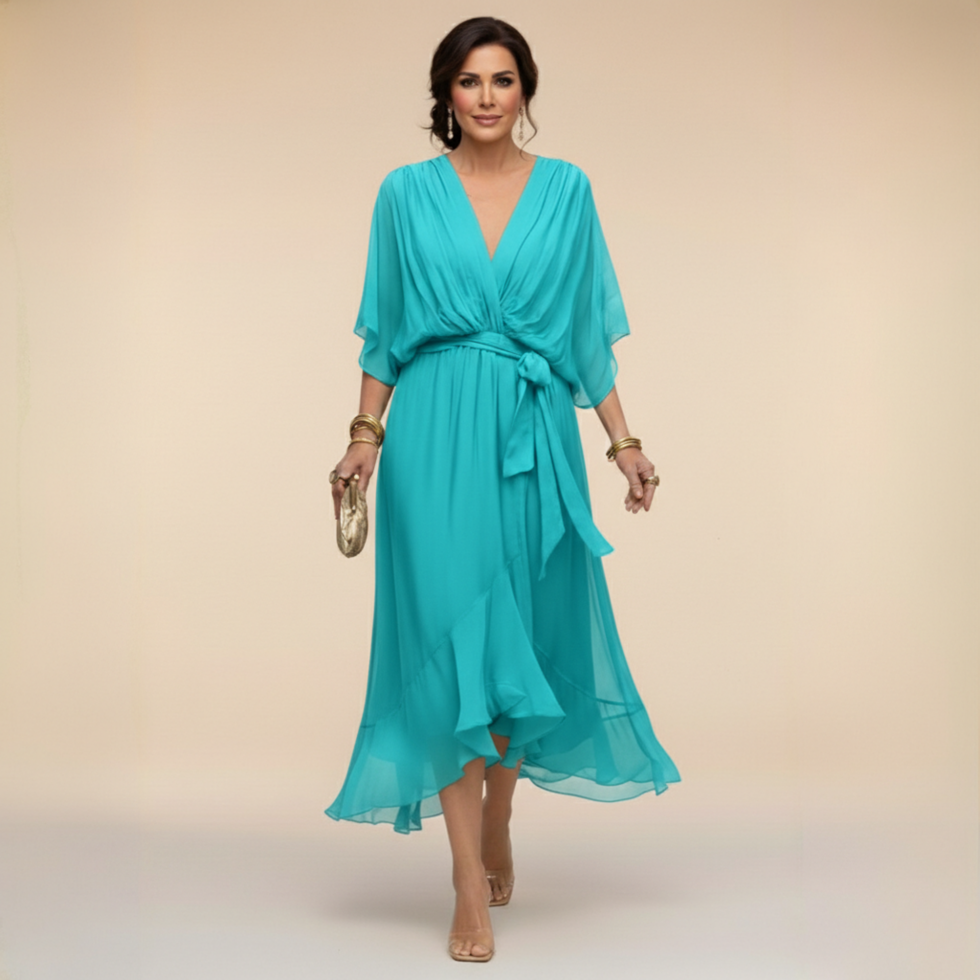 Monica - Vestido em Chiffon com Decote em V