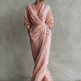Manuela - Vestido Comprido de Linho Rosa com Decote em V