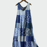 Oriana - Vestido com Padrão de Patchwork Azul