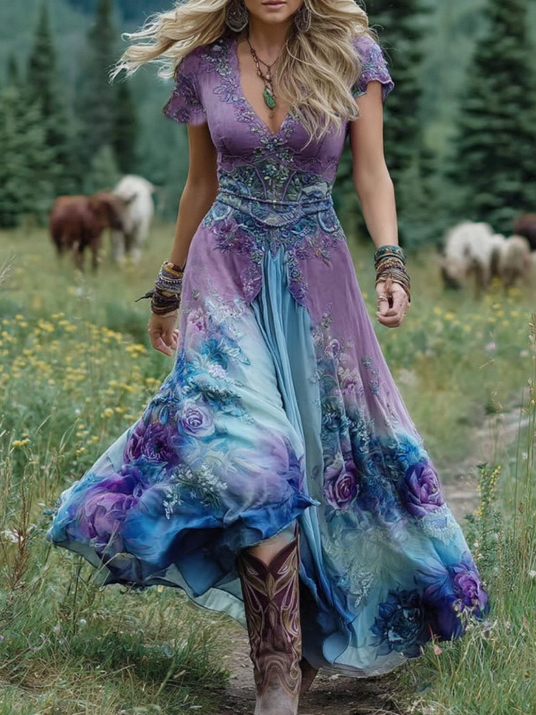 Serena - Vestido Comprido Curto Floral