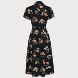 Glória - Vestido Médio Preto Floral