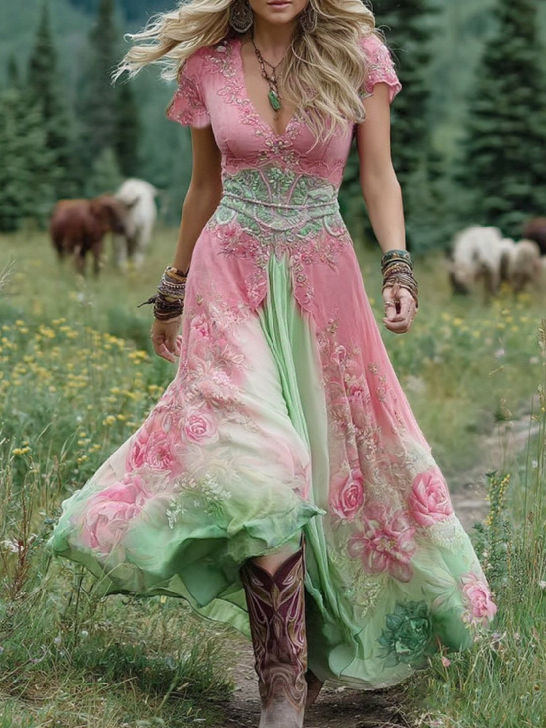 Serena - Vestido Comprido Curto Floral