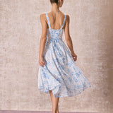 Renata - Vestido Médio Azul Floral