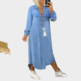 Luísa - Vestido maxi de ganga de manga longa
