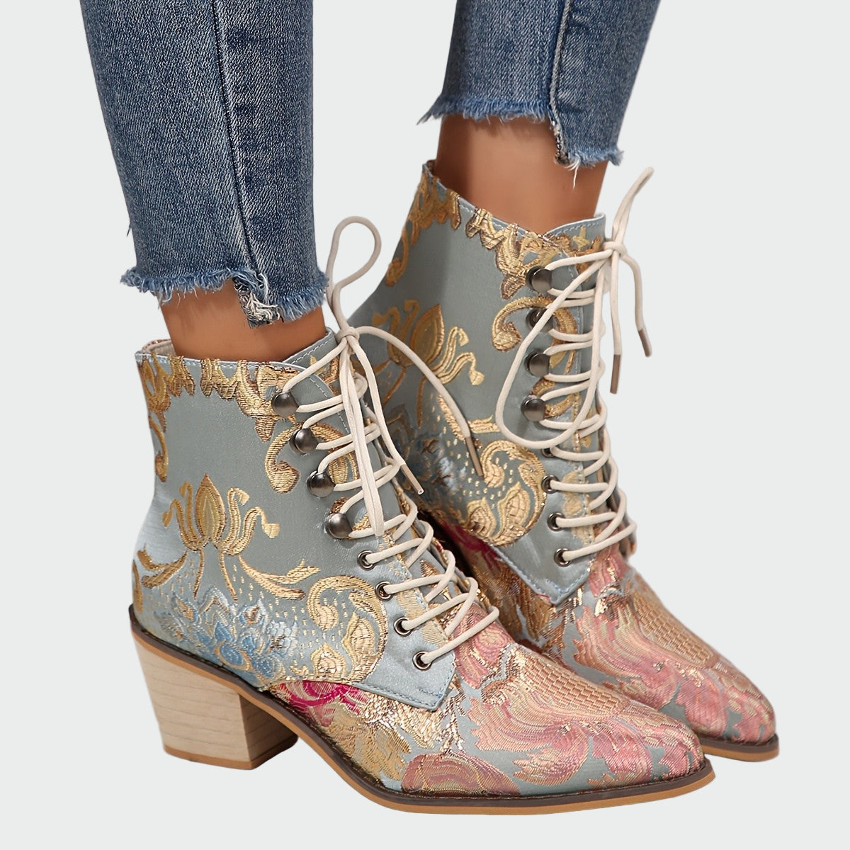 Elisa - Botins de couro com flores
