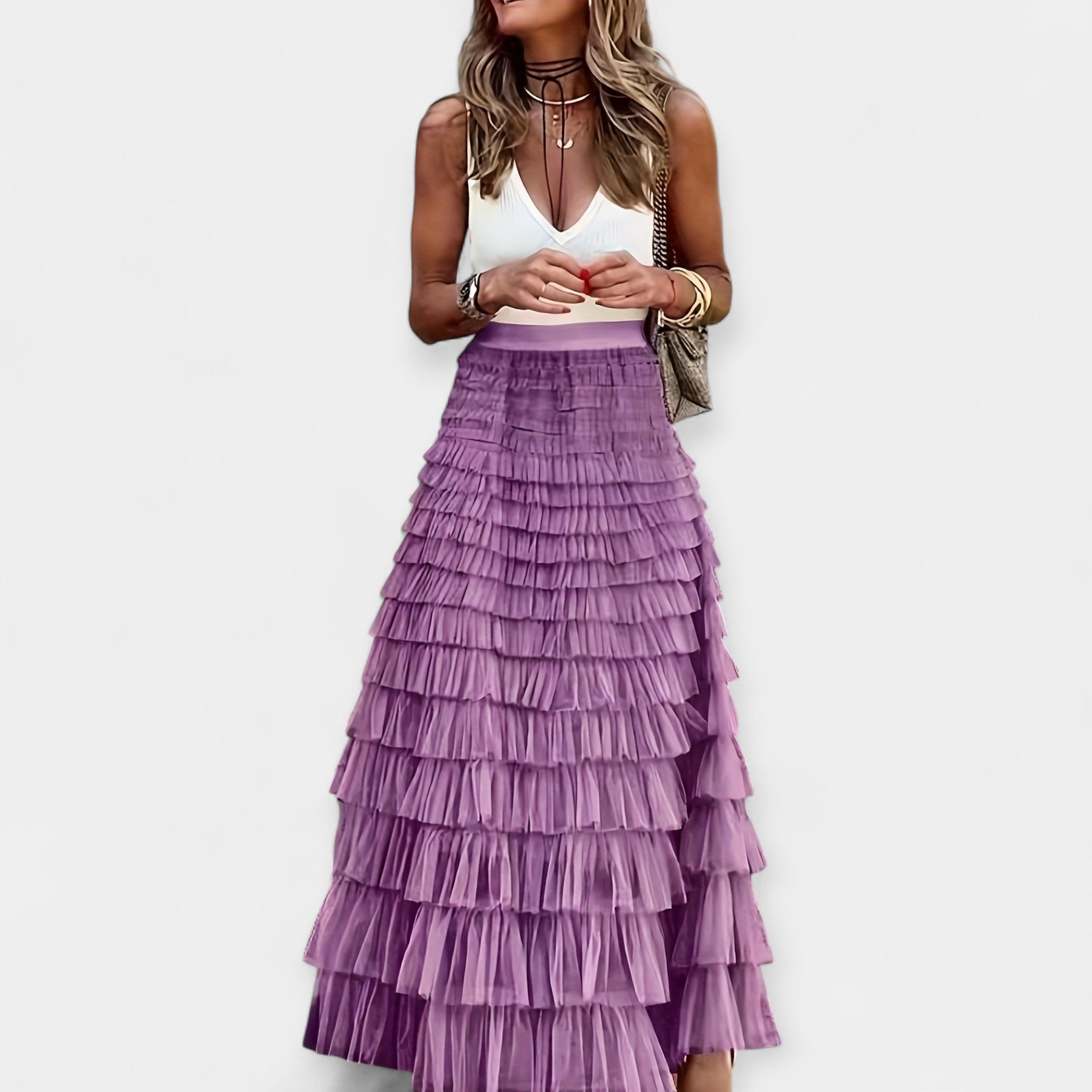Bruna - Saia Boho com Acabamento de Cetim
