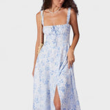 Renata - Vestido Médio Azul Floral