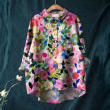 Lia - Camisa Casual Impressa com Flores Coloridas da Primavera