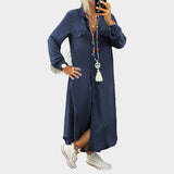 Luísa - Vestido maxi de ganga de manga longa