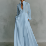 Lena - Vestido maxi minimalista de algodão e linho