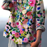 Lia - Camisa Casual Impressa com Flores Coloridas da Primavera