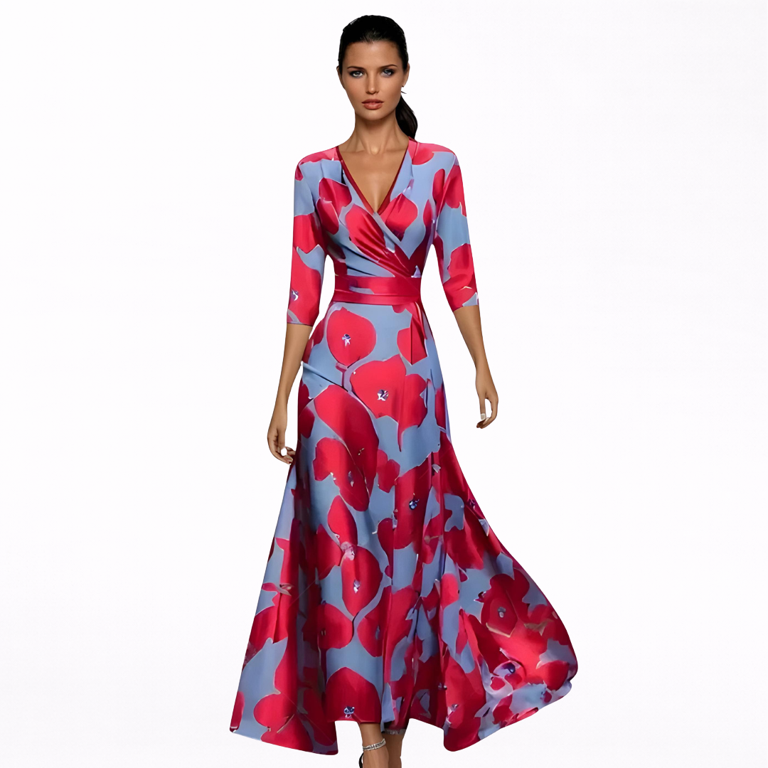 Emília - Vestido Longo Elegante com Padrão Floral
