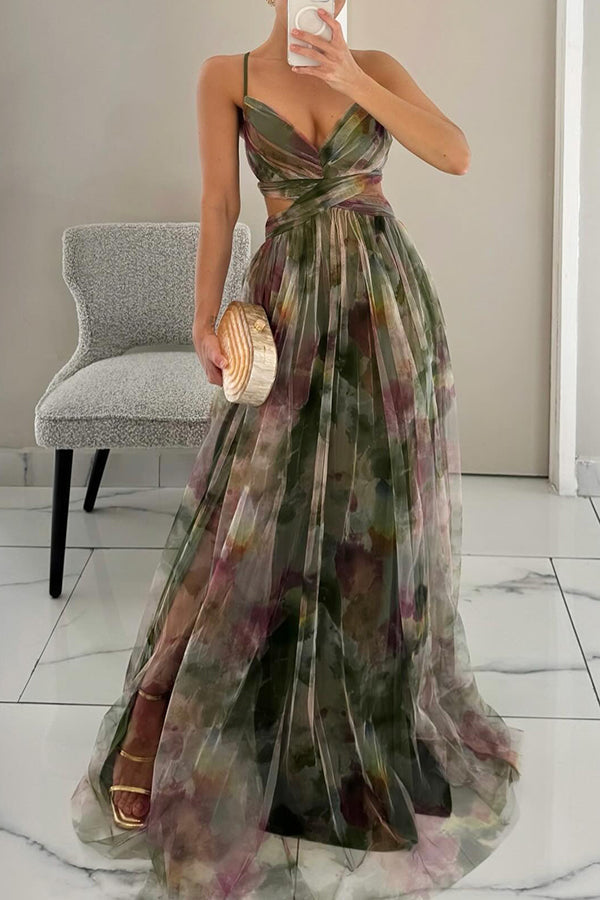 Carlota - Vestido longo de Mulher com estampa floral encantadora