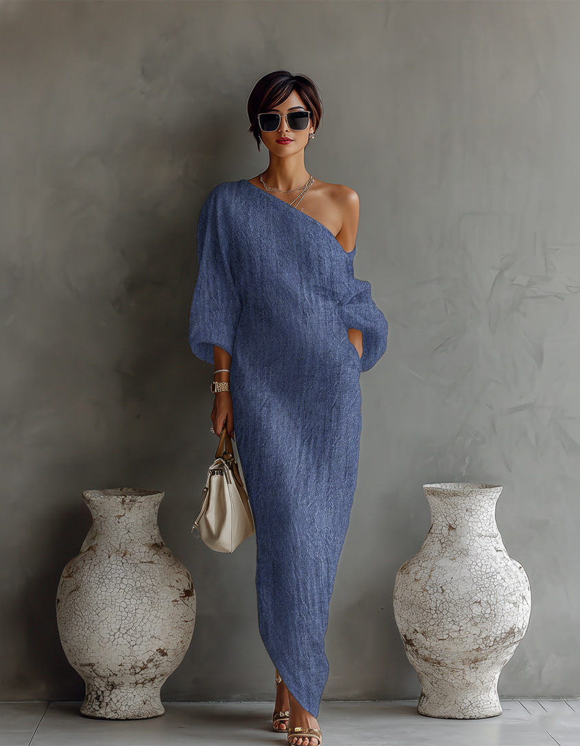 Soraia - Vestido de Linho Cor de Marfim com Ombro a Descoberto