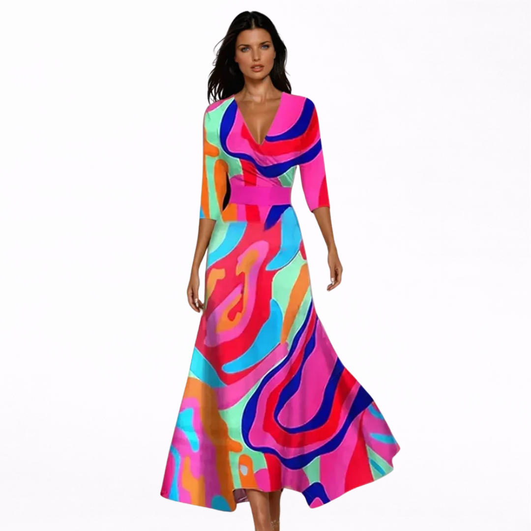 Emília - Vestido Longo Elegante com Padrão Floral