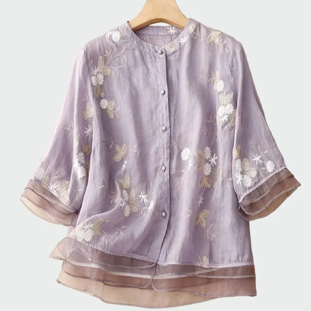 Celeste - Camisa bordada