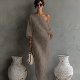 Soraia - Vestido de Linho Cor de Marfim com Ombro a Descoberto