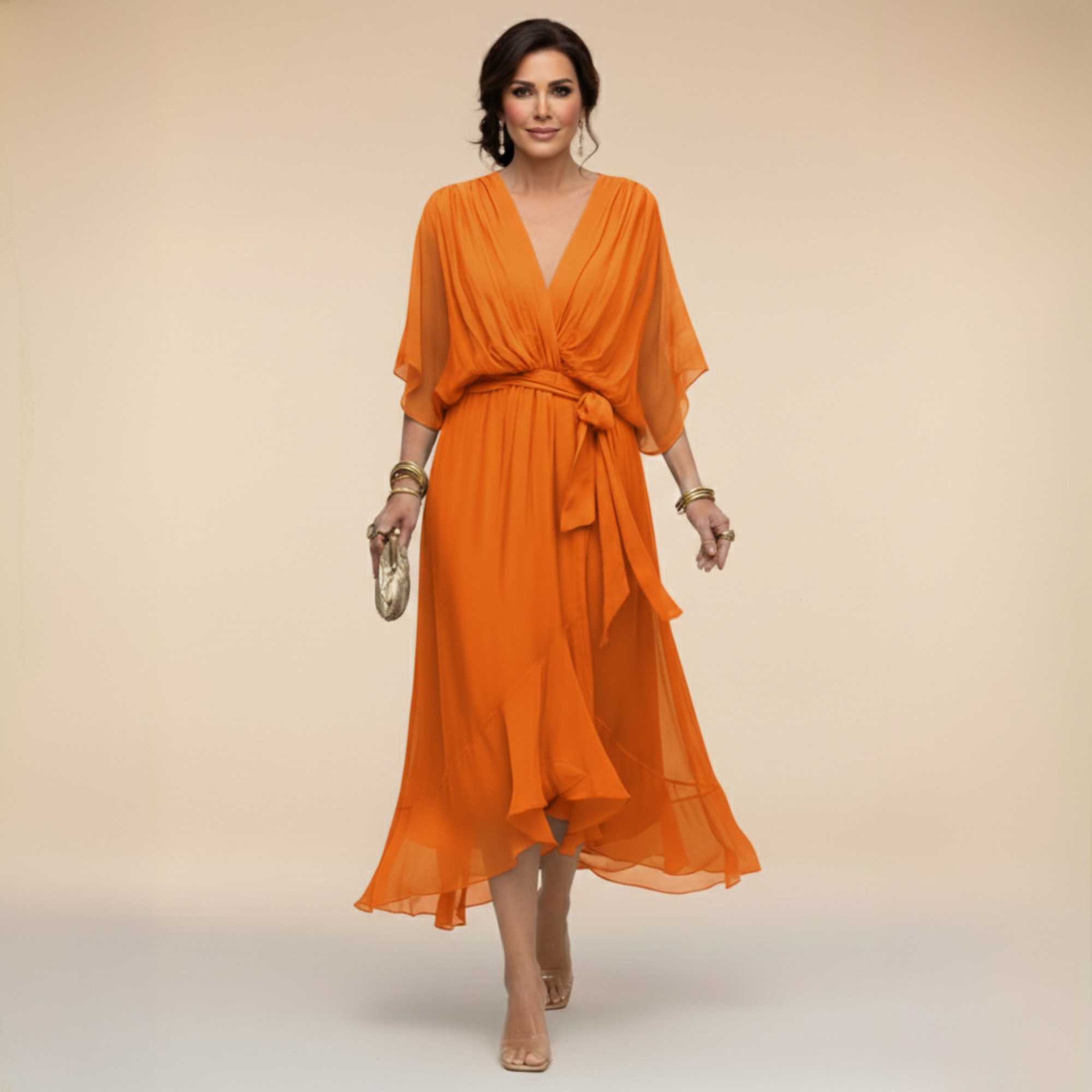 Monica - Vestido em Chiffon com Decote em V