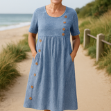 Francisca - Vestido Médio às Riscas - Conforto Sem Esforço
