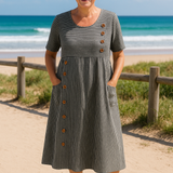 Francisca - Vestido Médio às Riscas - Conforto Sem Esforço