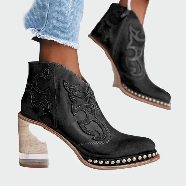 Leila - Botas de couro bordadas