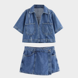 Miriam - Conjunto de jeans com decote em V