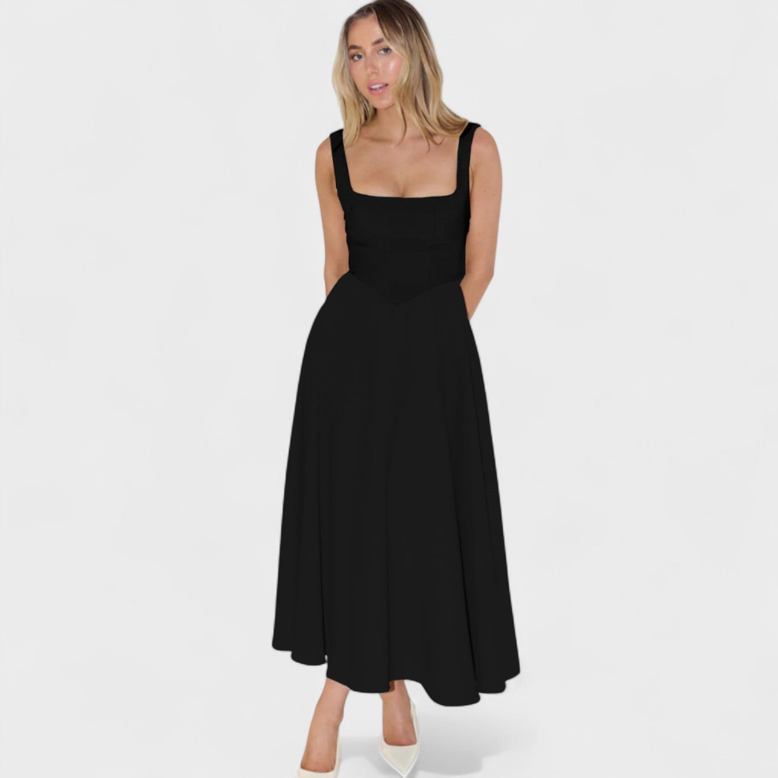 Maribel - Vestido Médio decote quadrado