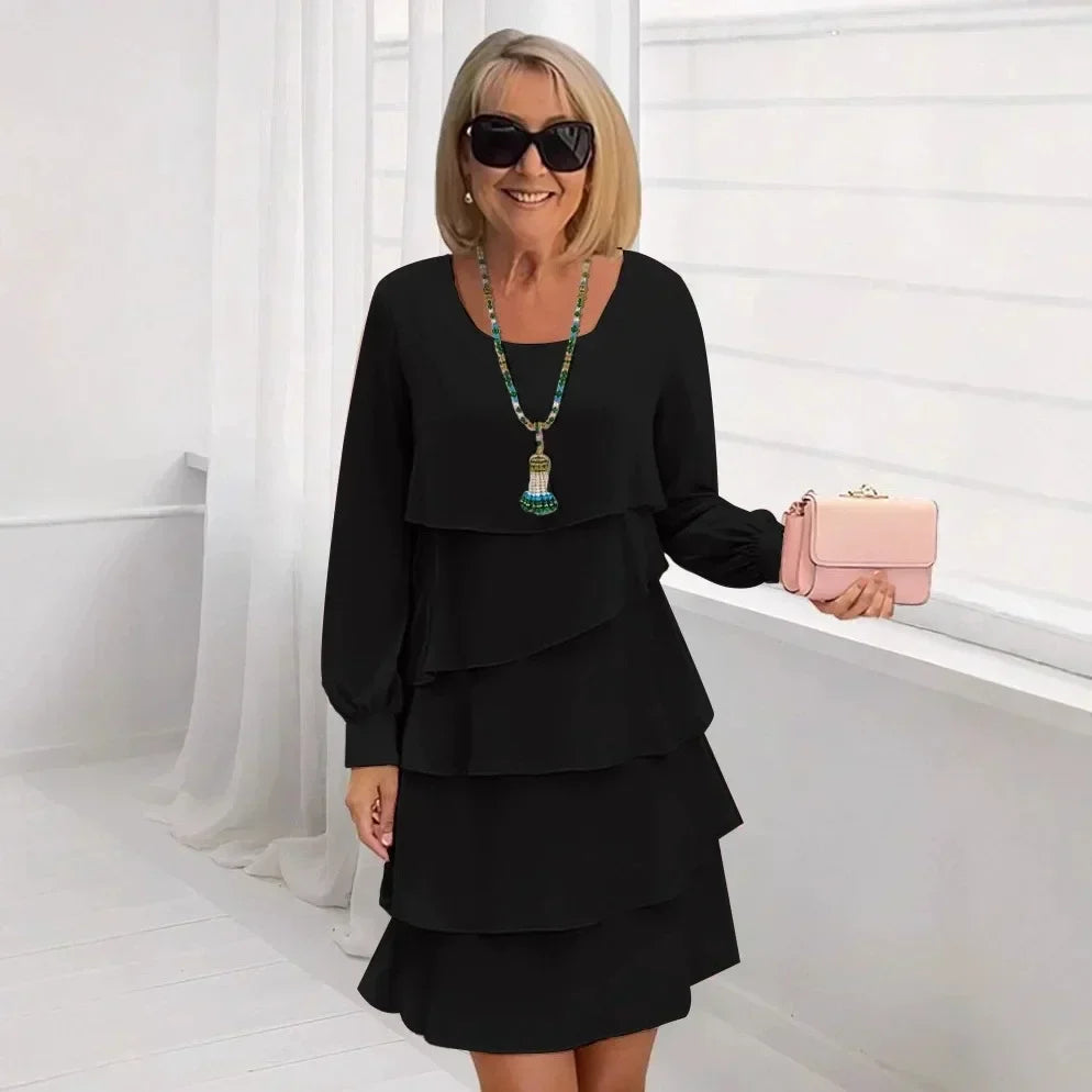 Madalena - Vestido Elegante Fluido com Folhos
