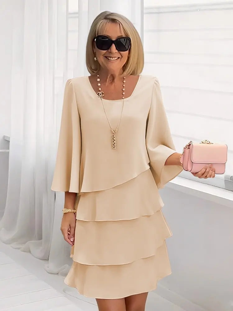 Elisa - Vestido Elegante Fluido com Folhos
