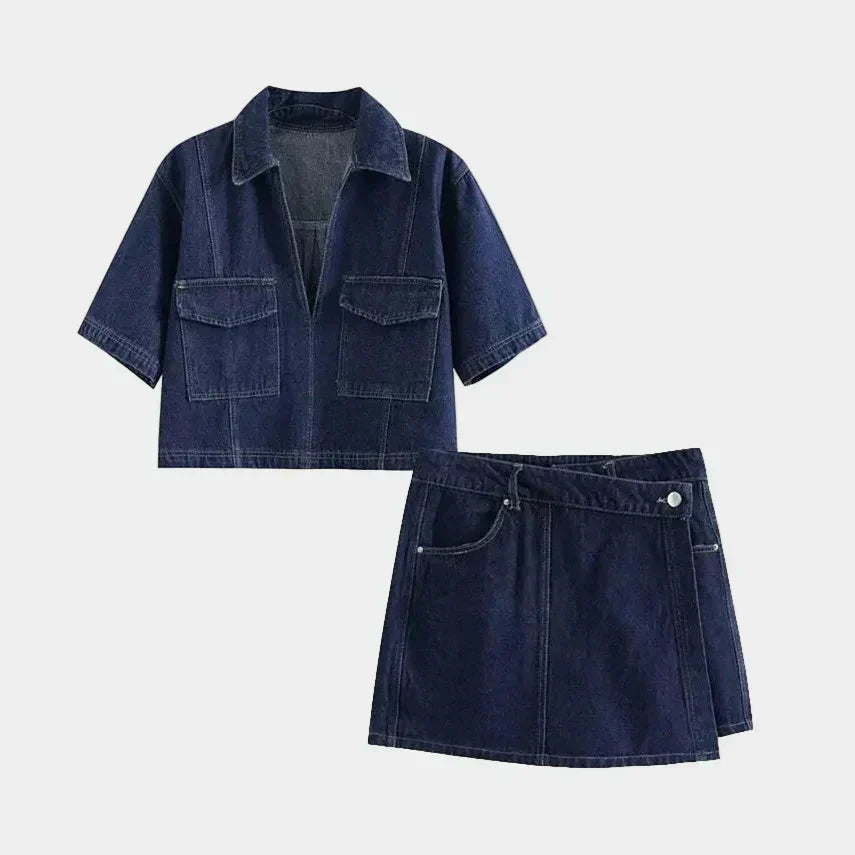 Miriam - Conjunto de jeans com decote em V