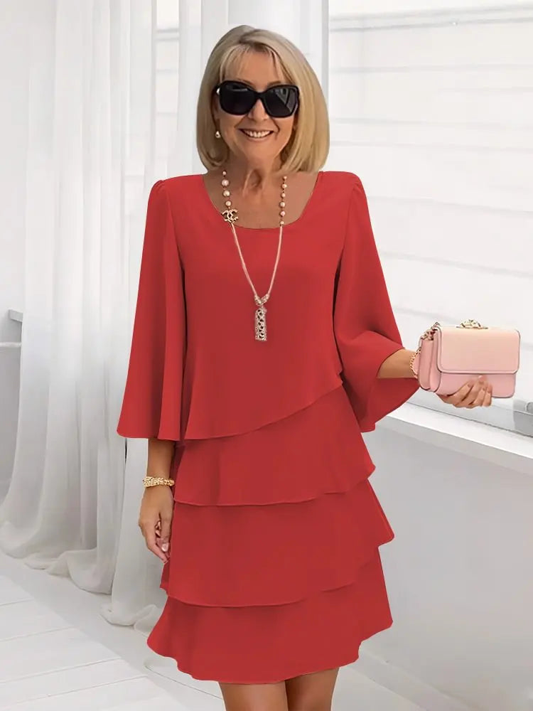Elisa - Vestido Elegante Fluido com Folhos