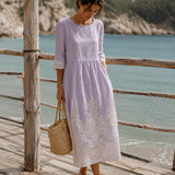 Carla - Vestido Comprido de Gola Redonda com Estampa