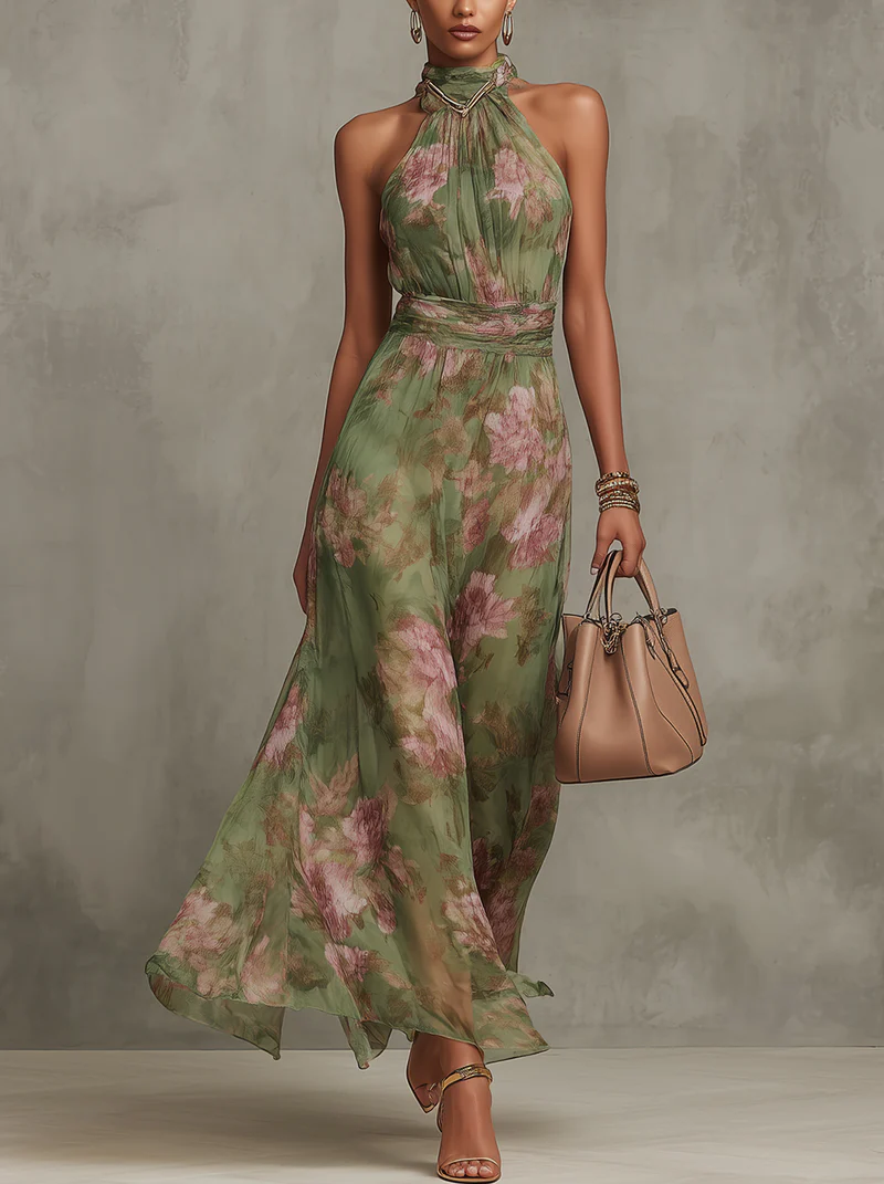 Olivia - Vestido maxi com decote e padrão floral