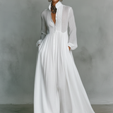 Lena - Vestido maxi minimalista de algodão e linho