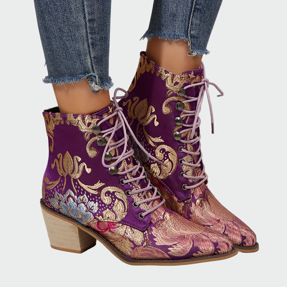 Elisa - Botins de couro com flores