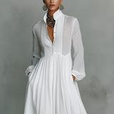 Lena - Vestido maxi minimalista de algodão e linho