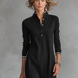 Violeta - Vestido Comprido de Jersey com Gola de Botões