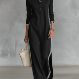 Violeta - Vestido Comprido de Jersey com Gola de Botões