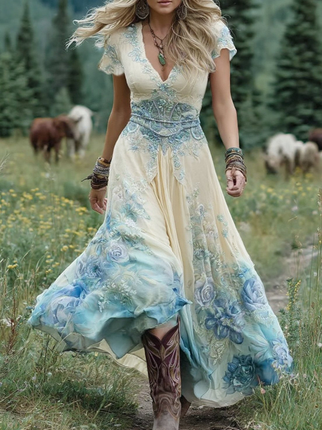 Serena - Vestido Comprido Curto Floral