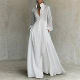 Lena - Vestido maxi minimalista de algodão e linho