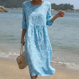 Joana - Vestido Comprido de Gola Redonda com Estampa