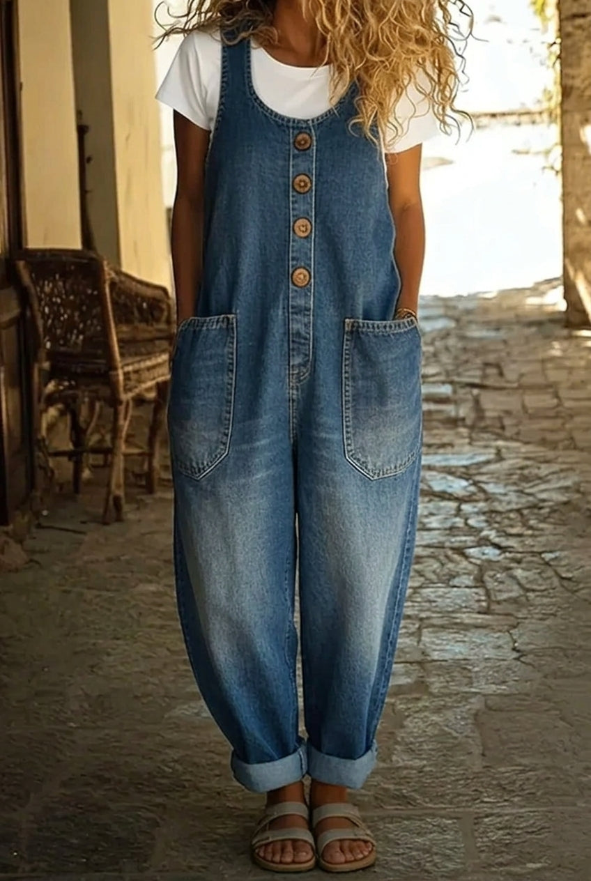 LENNA - JARDINEIRA EM DENIM DE ALGODÃO VINTAGE