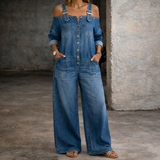Sofia - Macacão Denim com Ombros Descobertos