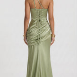 Diana - Vestido Maxi Verde-Azeitona Claro
