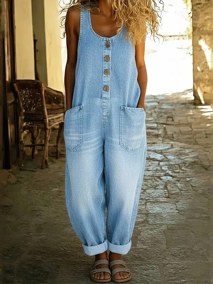 LENNA - JARDINEIRA EM DENIM DE ALGODÃO VINTAGE