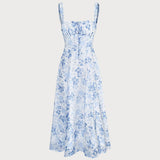 Renata - Vestido Médio Azul Floral