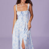 Renata - Vestido Médio Azul Floral