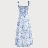 Renata - Vestido Médio Azul Floral