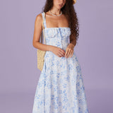 Renata - Vestido Médio Azul Floral